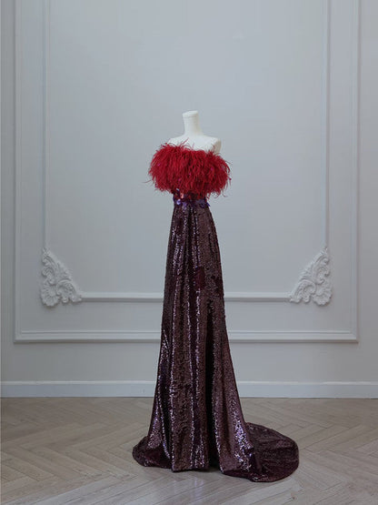 Sexy A Line Strapless Sequin Long Prom Dresses Evening Gowns