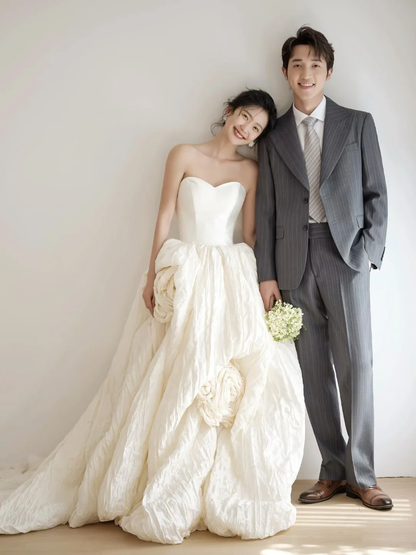 Unique Ball Gown Strapless Satin Long Wedding Dresses C3997