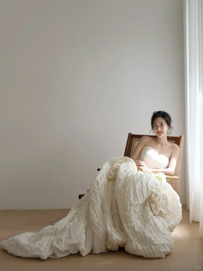 Unique Ball Gown Strapless Satin Long Wedding Dresses C3997