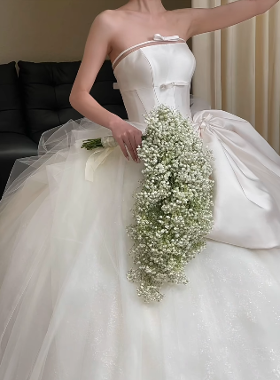 Unique Ball Gown Strqpless Satin Tulle  Long Wedding Dresses C4019
