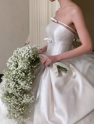 Unique Ball Gown Strqpless Satin Tulle  Long Wedding Dresses C4019
