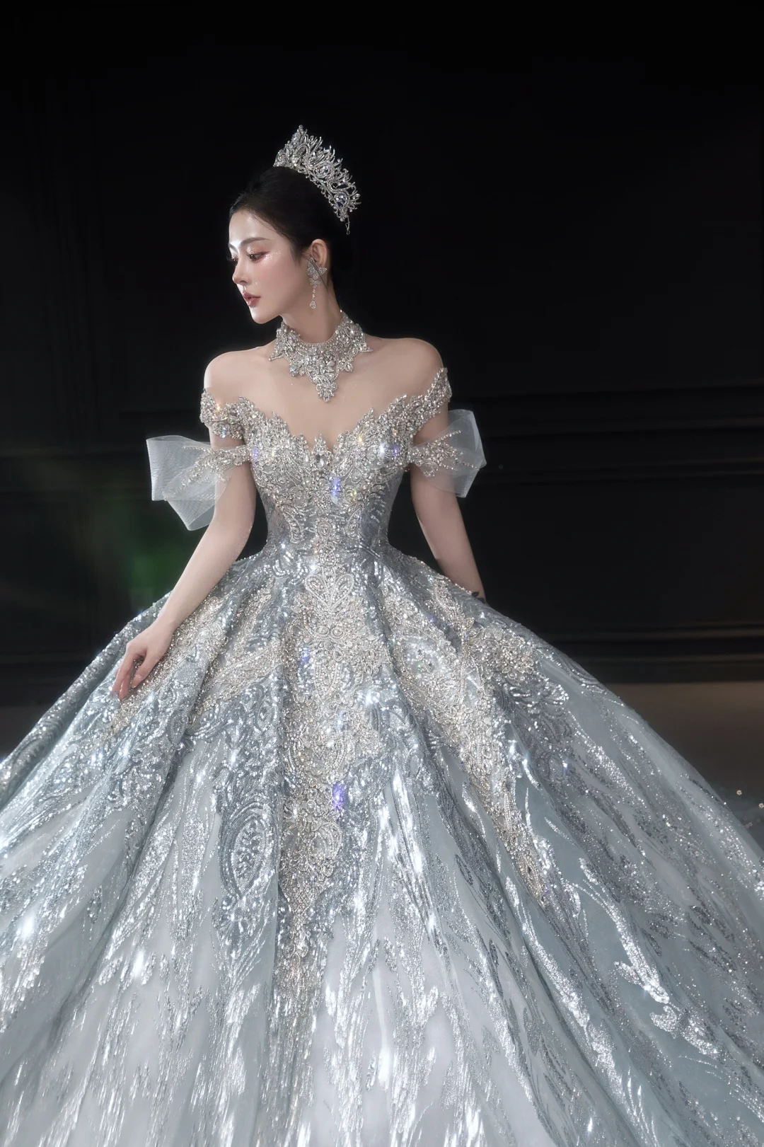 Timeless Ball Gown Off The Shoulder Tulle Sequin Long Wedding Dresses C4038