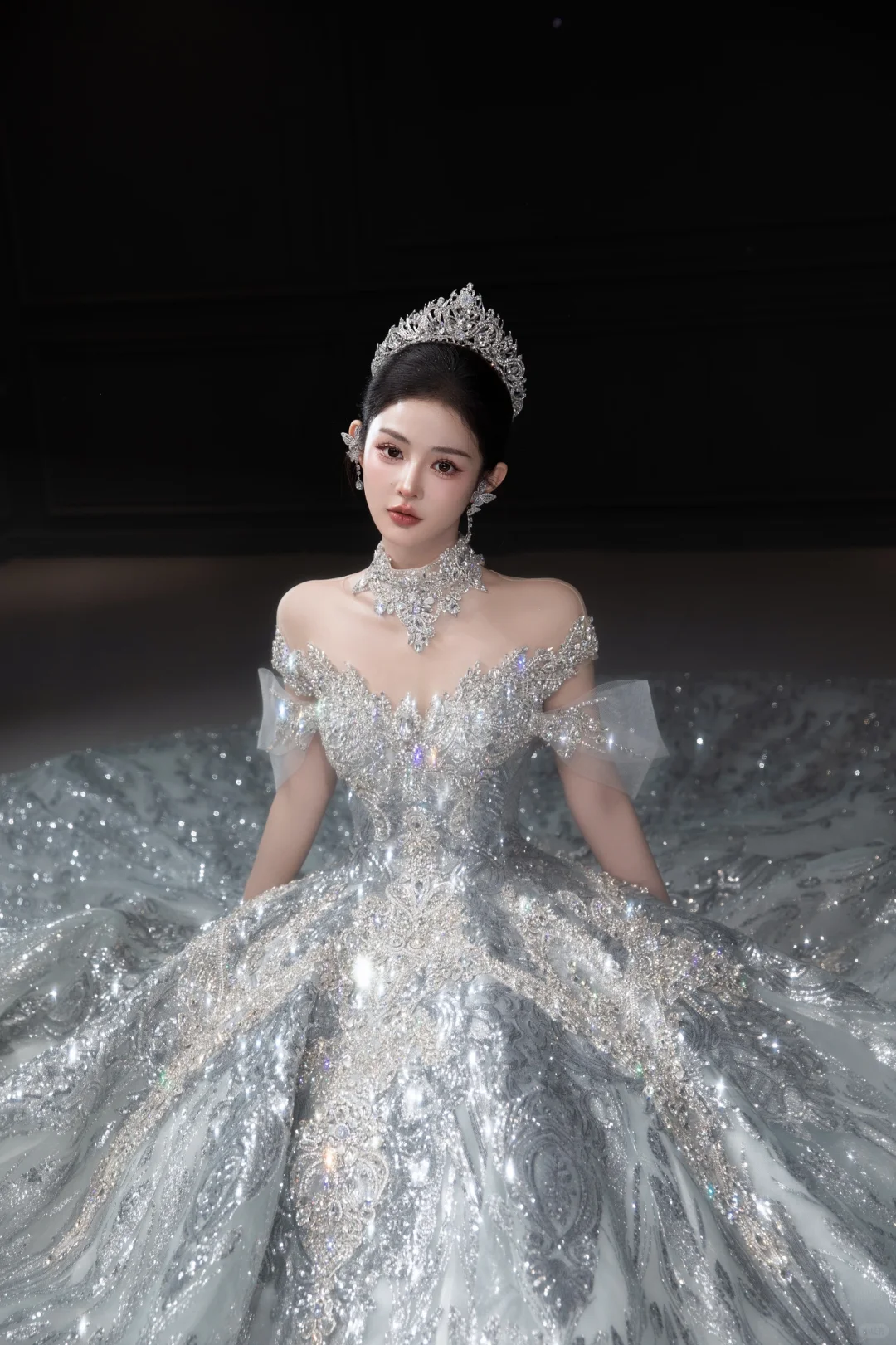 Timeless Ball Gown Off The Shoulder Tulle Sequin Long Wedding Dresses C4038