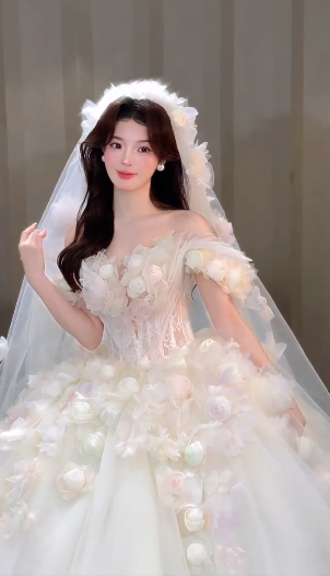 Vintage Ball Gown Off The Shoulder Applique With Veil Long Wedding Dresses C4047