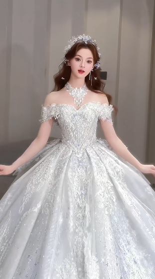 Timeless Ball Gown Off The Shoulder Tulle Sequin Beaded Long Wedding Dresses C4072