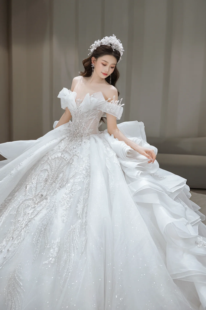 Timeless Ball Gown Off The Shoulder Tulle Sequin Long Wedding Dresses C4082