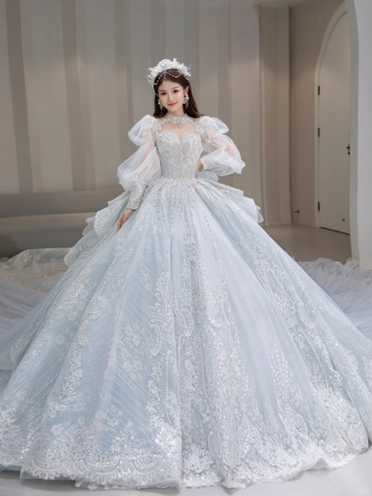 Timeless Ball Gown Tulle Sequin Beaded Long Sleeves Long Wedding Dresses C4094