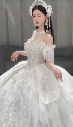 Timeless Ball Gown Off The Shoulder Tulle Sequin Long Wedding Dresses C4099