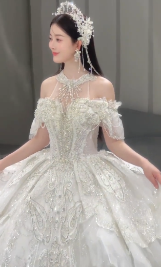 Timeless Ball Gown Off The Shoulder Tulle Sequin Long Wedding Dresses C4099