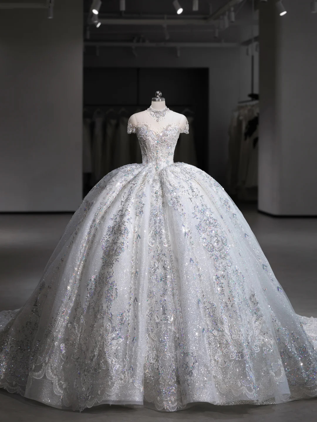 Timeless Ball Gown Tulle Sequin With Veil Long Wedding Dresses C4125