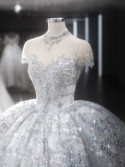 Timeless Ball Gown Tulle Sequin With Veil Long Wedding Dresses C4125