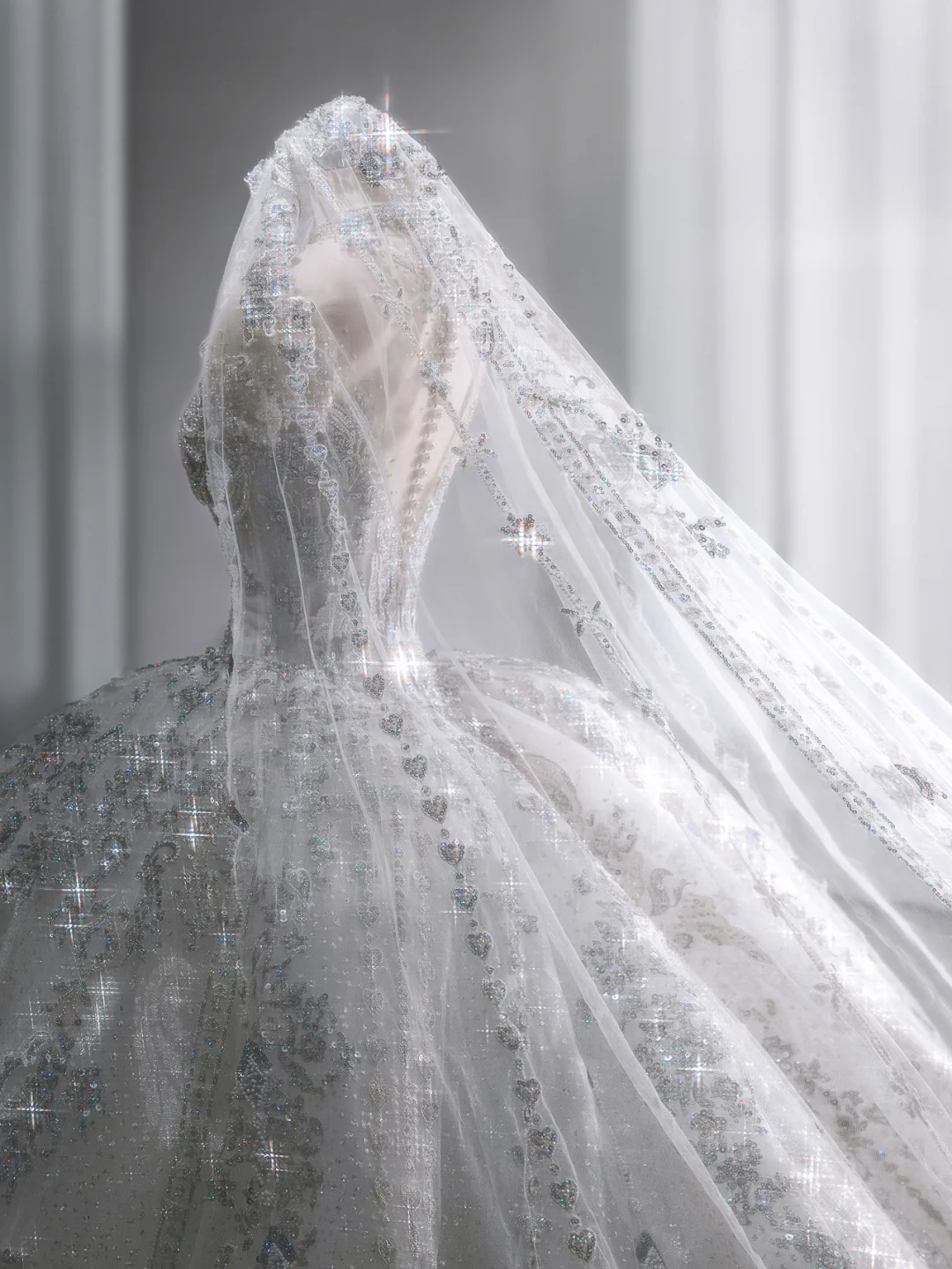 Timeless Ball Gown Tulle Sequin With Veil Long Wedding Dresses C4125