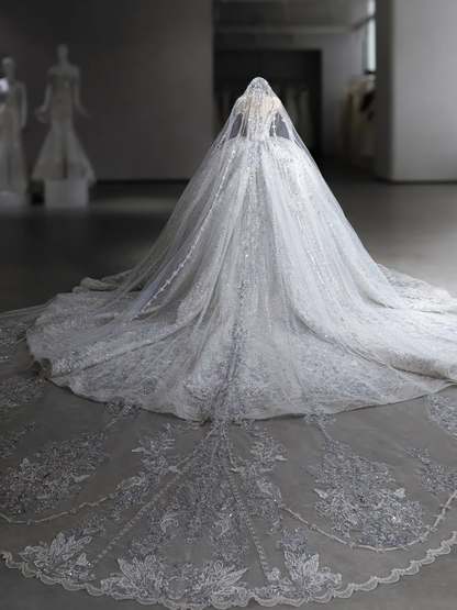 Timeless Ball Gown Tulle Sequin With Veil Long Wedding Dresses C4125