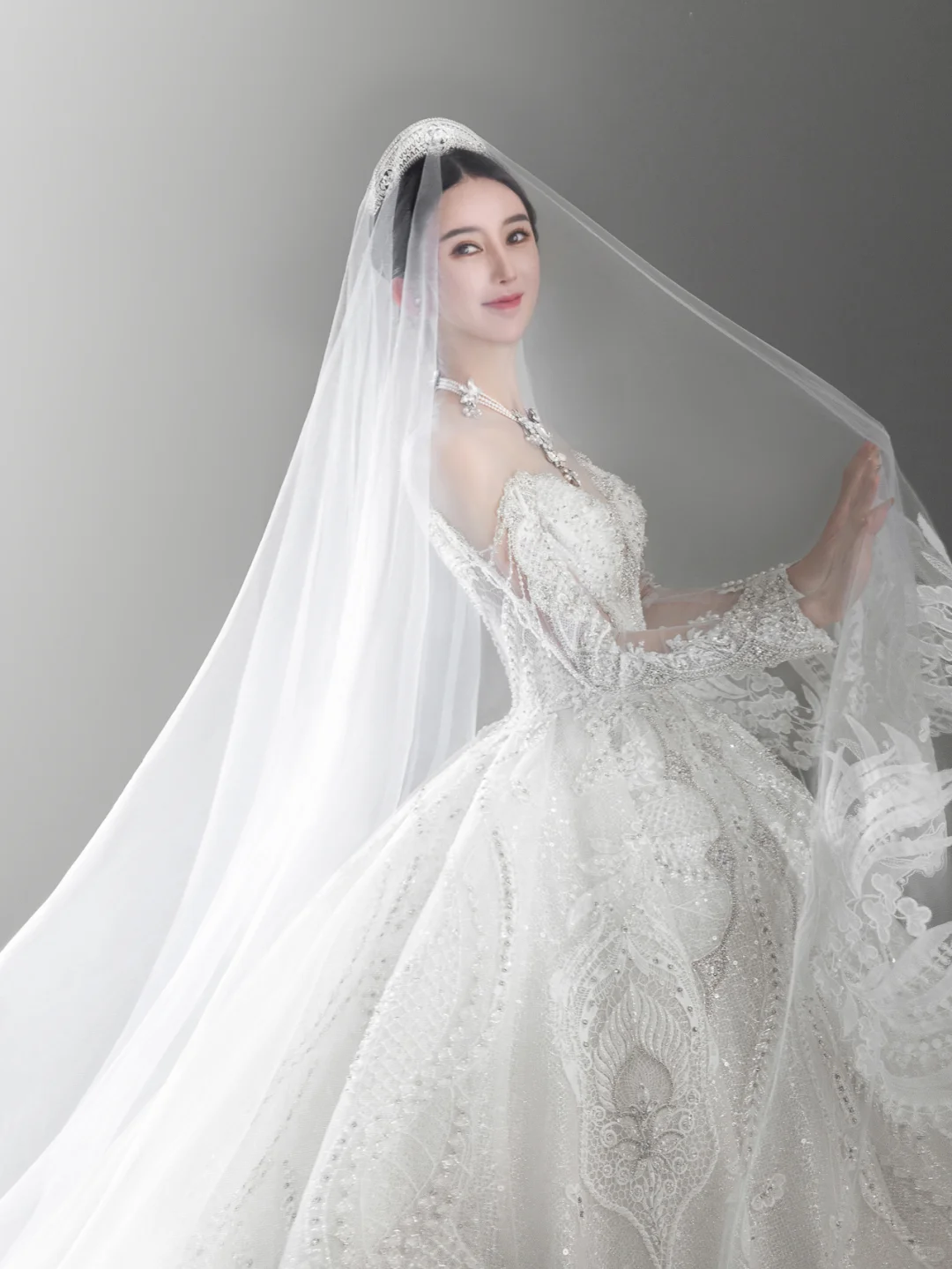 Timeless Ball Gown Off The Shoulder Tulle Lace Beaded Long Sleeves Long Wedding Dresses C4135