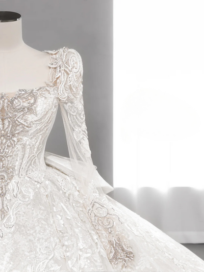 Timeless Ball Gown Tulle Lace Sequin Long Sleeves Long Wedding Dresses C4137