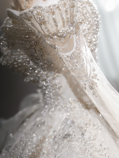 Timeless Ball Gown Off The Shoulder Tulle Lace Sequin Beaed Long Sleeves Long Wedding Dresses C4142