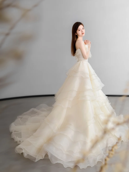 Pretty Ball Gown Strapless Chiffon Long Wedding Dresses C4144