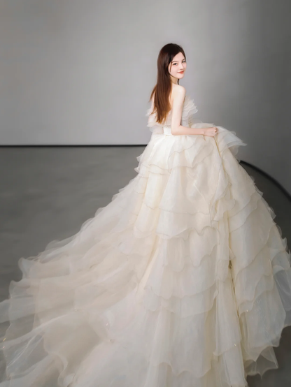 Pretty Ball Gown Strapless Chiffon Long Wedding Dresses C4144
