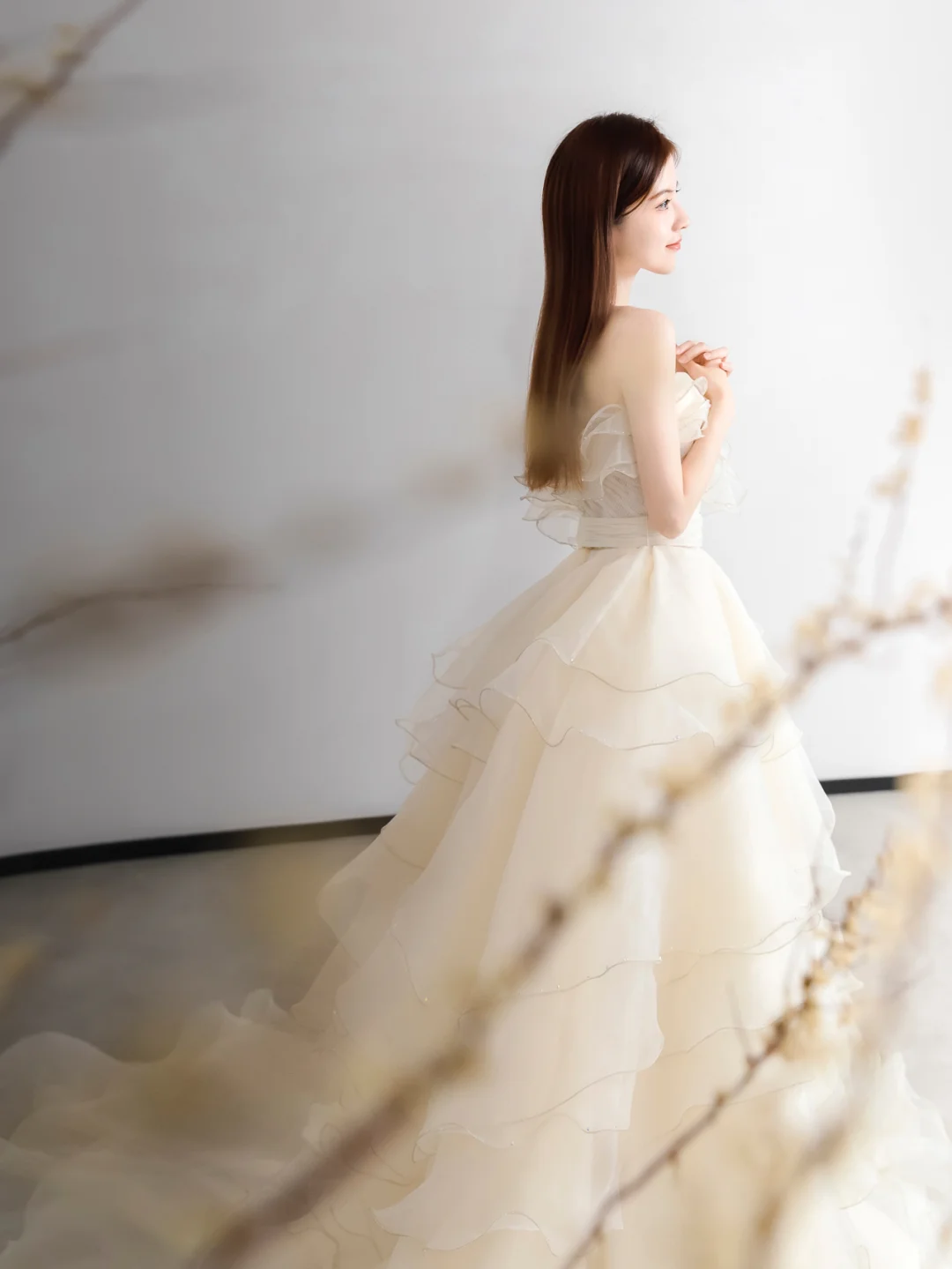 Pretty Ball Gown Strapless Chiffon Long Wedding Dresses C4144
