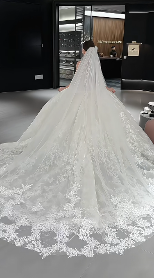 Timeless Ball Gown Strapless Tulle Lace With Veil Long Wedding Dresses C4230