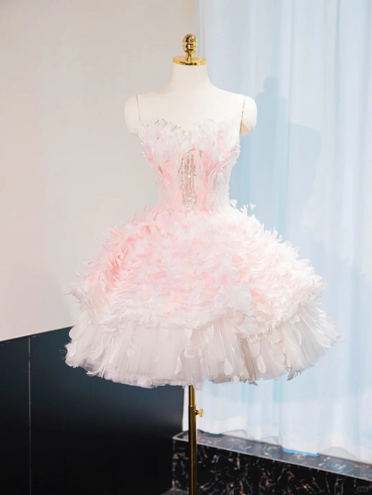 Sweet Ball Gown Strapless Satin Tulle Short Homecoming Dress 16th Birthday Outfits C4449