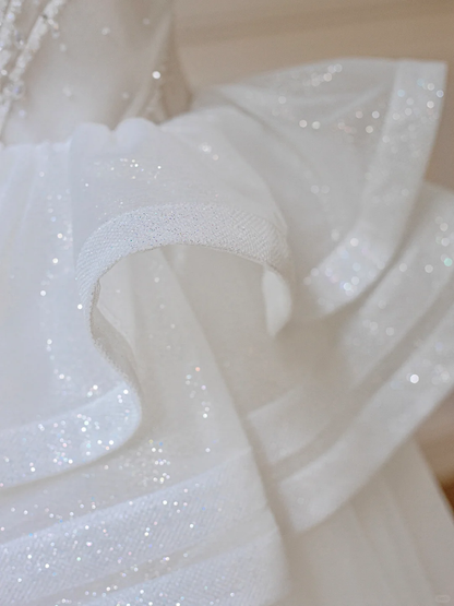Timeless Ball Gown Off The Shoulder Tulle Sequin Long Wedding Dresses C4538