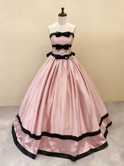 Pretty Soft Pink Ball Gown Strapless Satin Sequin Without Sleeves Long Prom Dress, Evening Dress C6453