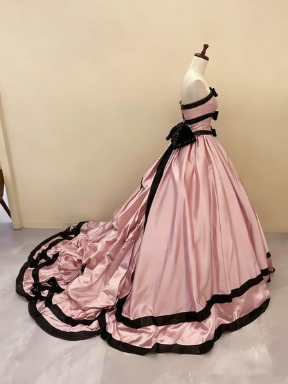 Pretty Soft Pink Ball Gown Strapless Satin Sequin Without Sleeves Long Prom Dress, Evening Dress C6453