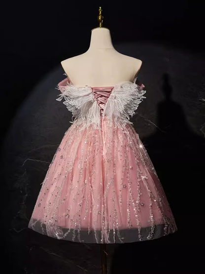Modest Ball Gown Off The Shoulder Pink Tulle Birthday Outfits Homecoming Dress C943