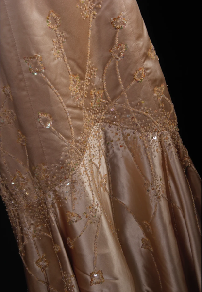 Vintage Spaghetti Straps Yellow Satin Beaded Mermaid Party Evening Dress Long Prom Gown