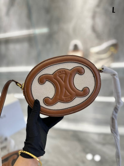 CELINE OVAL BAG CUIR TRIOMPHE IN TEXTILE AND CALFSKIN NATURAL 20CM 198602EFL02NT