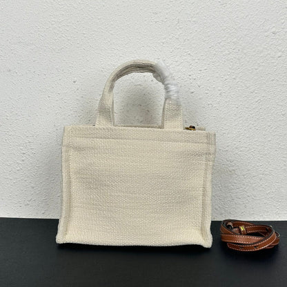 CELINE SMALL CABAS THAIS IN TEXTILE WITH JACQUARD IN WHITE 25CM