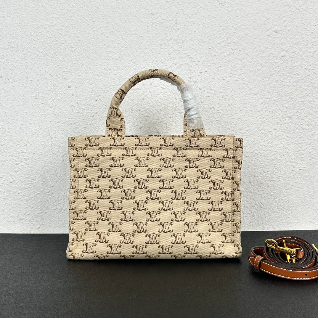 CELINE SMALL CABAS THAIS IN TEXTILE WITH TRIOMPHE CANVAS PRINT AND CALFSKIN 25CM