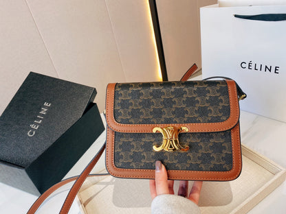 CELINE CLASSIQUE TRIOMPHE BAG IN TRIOMPHE CANVAS AND CALFSKIN TAN 22CM 191242BZ404LU