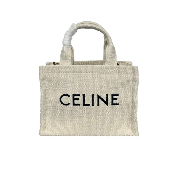 CELINE SMALL CABAS THAIS IN TEXTILE WITH JACQUARD IN WHITE 25CM