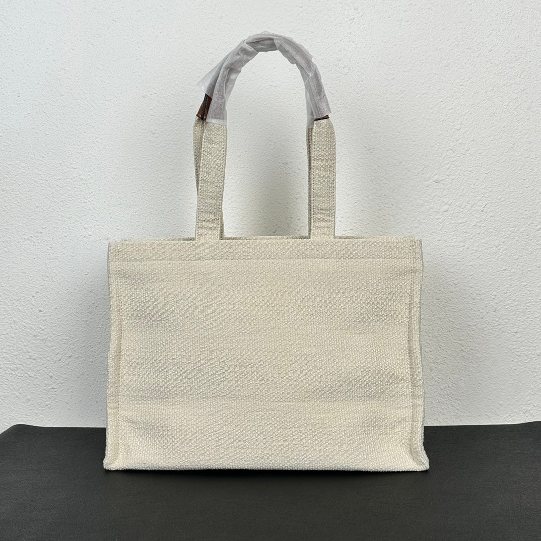 CELINE LARGE CABAS THAIS IN TEXTILE WITH JACQUARD IN WHITE 41CM