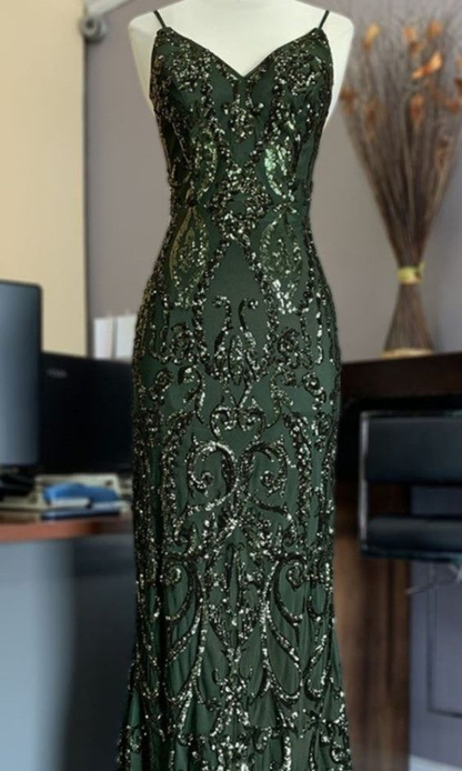Charming Green Mermaid Evening Dress,Chic Evening Gown cc1102