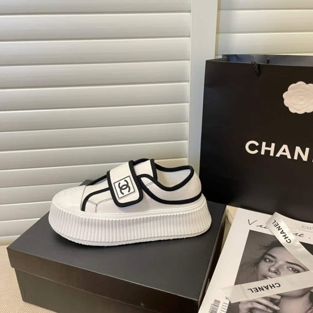 Chanel White CC Cap Toe Slipon Sneaker White