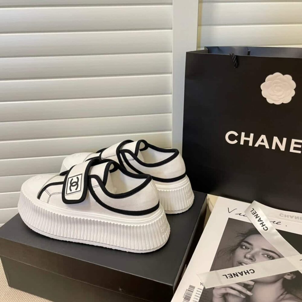 Chanel White CC Cap Toe Slipon Sneaker White