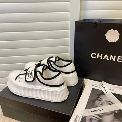 Chanel White CC Cap Toe Slipon Sneaker White