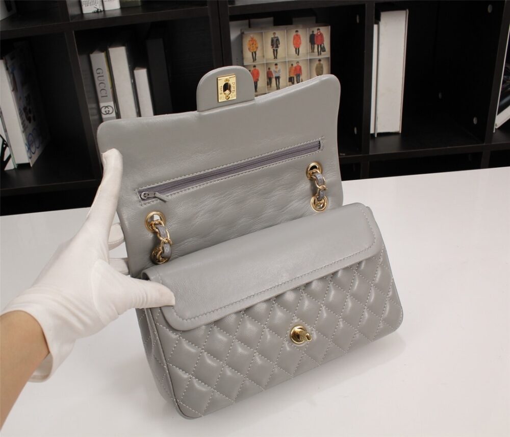 Chanel Classic Flap Gray Gold Hardware 25Cm