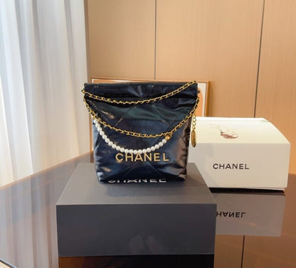 Chanel 22 Mini Handbag Crystal Pearls Black 22Cm