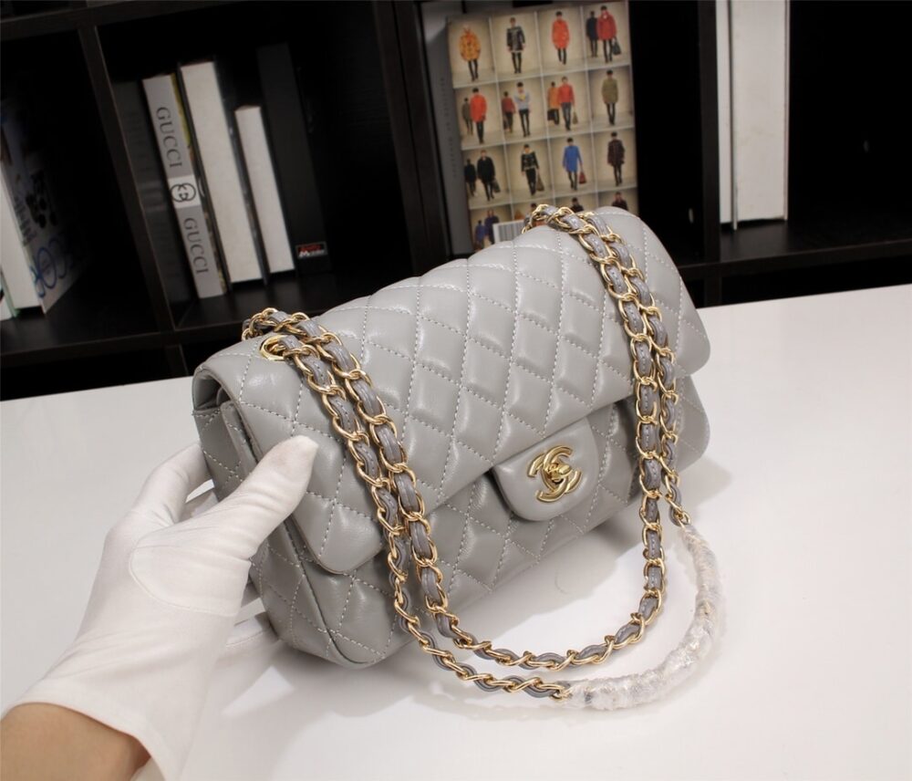 Chanel Classic Flap Gray Gold Hardware 25Cm