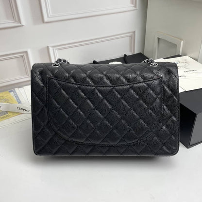 Chanel Maxi Classic Handbag Sliver Hardware Black 33Cm