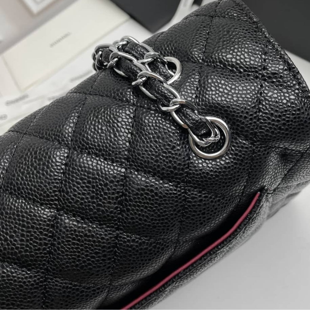 Chanel Maxi Classic Handbag Sliver Hardware Black 33Cm