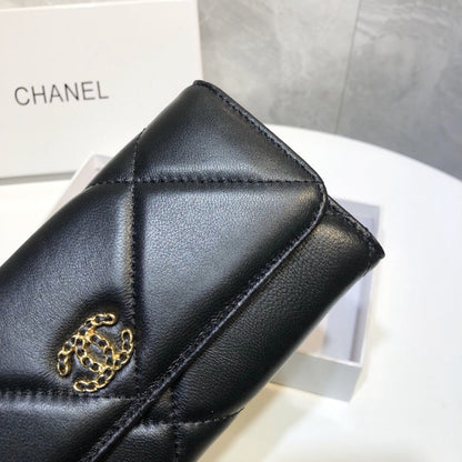 Chanel 19 Flap Long Wallet Black 19Cm