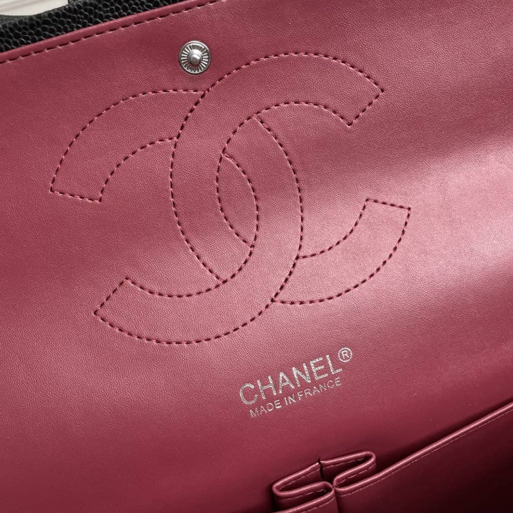 Chanel Maxi Classic Handbag Sliver Hardware Black 33Cm