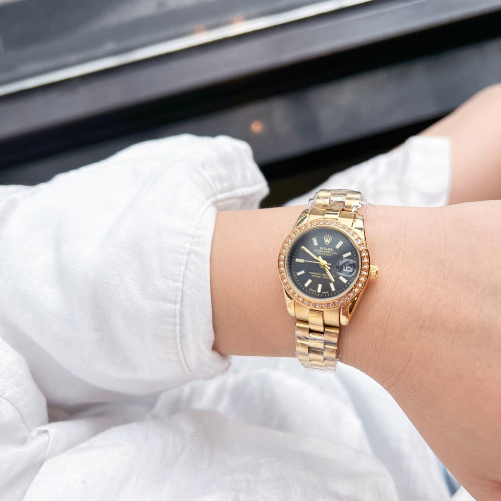 Rolex Lady Datejust Black Dial Yellow Gold 28Mm