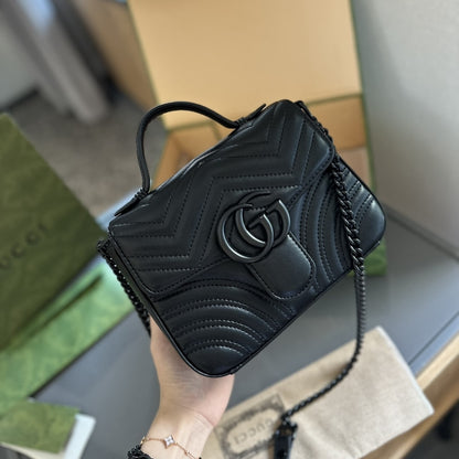 Gucci GG Marmont Mini Top Handle Bag Black 22Cm 702563 DTDFV 1000