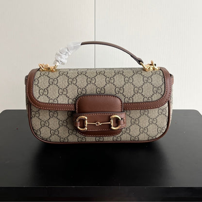 Gucci Horsebit 1955 Small Top Handle Bag Beige And Brown 22Cm